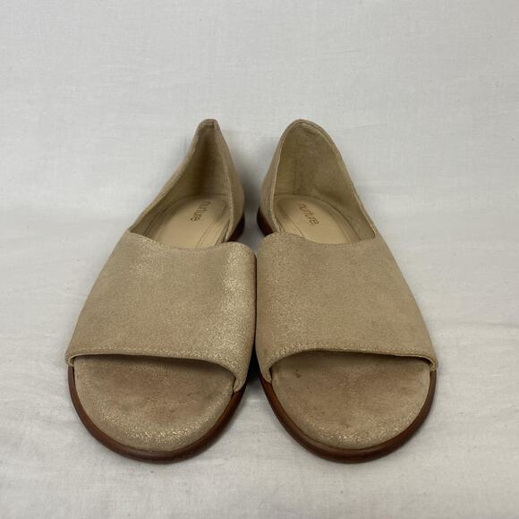 Nurture Shoes Womens 8 Gold Metallic Leather D'Orsay Peep Toe Flats PEYT Glam - Picture 4 of 14